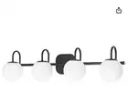 NEW! 4-Light Bathroom Light Fixture, Matte Black Vanity with Milk Glass Globes
