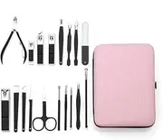 18 PCS Nail Clippers Professional Manicure set Stainless steel Nail cutter scissor Nail tools set Cuticle Nipper,Pink black18