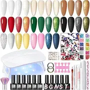 COSCELIA Gel Nail Polish Kit with U V light 10 Colors Red Green Golden Gel Nail Polish Starters Set with Base Coat Top Coat Nail Art Stickers Manicure Tools Women Salon DIY