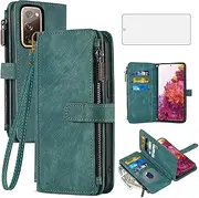 [Asuwish] Phone Case for Samsung Galaxy S20 FE 5G 6.5 inch Wallet Cover with Tempered Glass Screen Protector Flip Card Holder Cell S 20 EF UW 2022 S20FE5G S20FE 20S S2O Fan Edition 4G G5 Women Men Blue