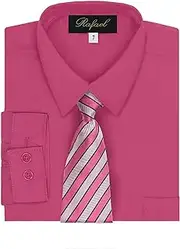 [Rafael] Boy's Dress Shirt & Tie - Fuchsia, 12