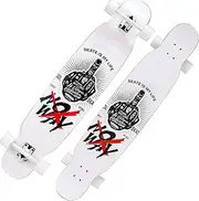 Sports Longboard Skateboard, 46" 8 Layer A-Level Maple Wood Yin and Yang Finger Double-Sided Pattern Lengthened Dance Board Suitable for Beginners Adults Teenagers Can Load 200kg