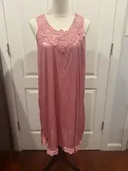 Womn Rose Silky Sleevless Nightgown with Embroidery Lace Floral Size M 36"Lx18"W