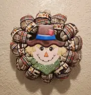 Scarecrow Wreath - Blue - Handmade - Deco Mesh & Ribbon
