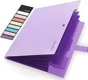Sooez Expanding File Folder, Letter Size Accordion File Organizer, 5 Pocket Folders for Documents, Cute Folder with Labels, Portable Paper Organizer for School Office Supplies, A4 Size, Purple