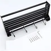 NZBZHHZGPL Black Kitchen Condiment Rack Kitchen Hanging Racks Stainless Steel Wall Hanging Storage Rack with Hook Wall Mounted Kitchen Rack(40cm 6hooks)
