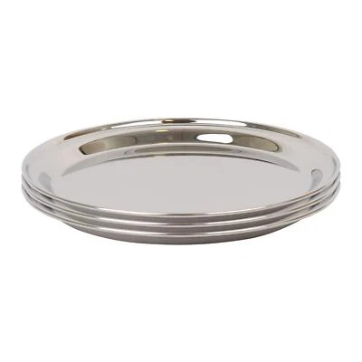 3x 30cm Round Stainless Steel Serving Trays Metal Food Tea Dinner Trays