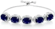 [Gem Stone King] 925 Sterling Silver 5-Stone Oval Gemstone Birthstone Tennis Bracelet For Women | Oval 9X7MM | Fully Adjustable Up to 9 Inch