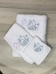 Personalised Towel Kids Baby Newborn Gift Elephant White Hand Towel Face Washer