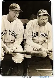 TIN Sign Babe Ruth & Lou Gehrig Yankees Decor Baseball History Card Shop