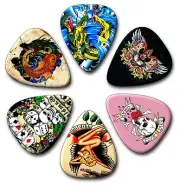 6 Tattoo Guitar Picks ~ Plectrums ~ Plectra, Genuine Celluloid Guitar Picks