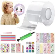 48PCS Nano Tape Bubble Kit,TINY SPARK Nano Bubble Tape Kit with 10pcs Straws,10 pcs Glitter and Inflator,10pcs Stickers,Colorful Beads&Accessories,Bubble Balloons DIY Party Favors(White)