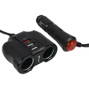 QC3.0車用帶線雙點菸孔擴充快充器 車用充電器 USB車充 車載充電器 點煙器車充 (10折)