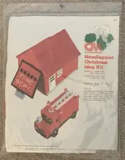 Columbia-Minerva Needlepoint Christmas Idea Kit Fire House And Truck 1979