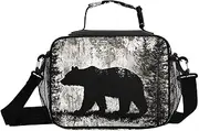 Vintage Bear Silhouette Insulated Lunch Box for Women Men - Ideal for Work, Picnics - Includes Adjustable Shoulder Strap