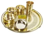 Brass Dinner Set 3 bowls1 glass1 Big Plate 1 Rice Plate Set of 6 Piece