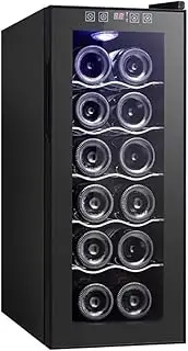 TT-YED Small Mini Wine Cellar, 8-12 Bottle Wine Cooler with Interior Lighting and Digital Temperature Control, Tempered Glass Door, Constant Temperature Wine Cabinet, Black,C