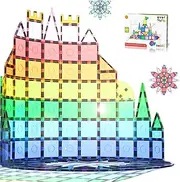Everplay 66 pc Magnetic Tiles with Multicolored Car Set, Building Blocks Toys, STEM Educational Learning Magnet Toy Preschool Montessori Boys & Girls Smart Kit Games Gifts for Age 3+ Kids Toddlers