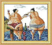 Joy Sunday® Cross Stitch Kit 14CT Stamped Embroidery Kits Precise Printed Needlework- Enjoy in Beach 38×34CM