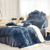 在飛比找Yahoo!奇摩拍賣優惠-法蘭絨床罩組  深藍色 羊羔絨 5尺 加絨雙人床包 法蘭絨 