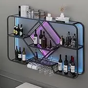 Stylish Wall Mounted Wine Rack with Bar Shelf for Displaying Bottles and Goblets in Black Color Space Saving Cupboard Storage Solution