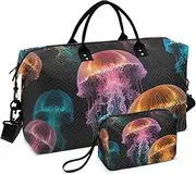 [YXYZRMY] Travel Duffel Bag Colorful Jellyfish Black Gym Bag Sports Tote Bag with Multiple Interior Pockets Shoulder Weekender Bag for Women Men with Toiletry Bag 20.5”x 7.9”x 13.8, Multi-Colored, one