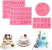 4 Pcs Letter Silicone Molds for Chocolate, AFUNTA Number Candy Molds Silicone Love Heart Fondant Molds Uppercase Lowercase Alphabet Molds for Making Biscuit Ice Cube Tray, Pink