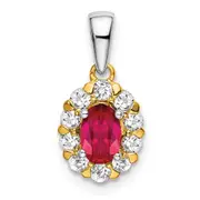 14k Two-Tone Gold Oval Ruby and Real Diamond Halo Pendant