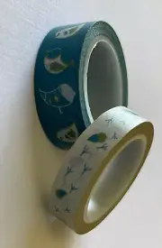 BLUE & GREY BIRDS Washi Tape Set(2pc)Garden•Animals•Bird Feet•Flying•Acorns•