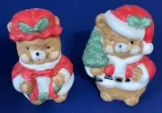 Christmas Salt & Pepper Shakers - Teddy Bear Mr. & Mrs. Clause - Porcelain (NIB)