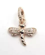 S925 ALE 14k Rose Gold Dragonfly Charm Pendant For Bracelet Or Necklace