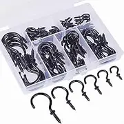 Greenlux 75pc Black Metal Screw Hooks, Heavy Duty, Holds Up to 35lbs, Indoor/Outdoor, Wall Mount, Decorative Black, For Hanging Mugs, Lamps, Curtains, etc.