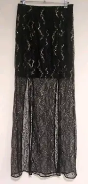 NEW Sass And Bide Another Night Skirt Black Gold Lace High Slits Size 6