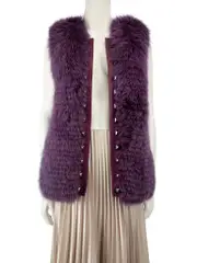 Purple Fox Fur & Leather Embroidered Vest