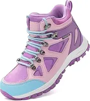 R Cord Kids Hiking Boots Waterproof Girls Hiking Boots Durable TPR Traction Outsole Anti-Skid Athletic Lace Up