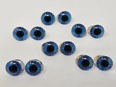 6 pair VTG Zims Blue Cut Iris Owl Eyes 16mm Plastic Safety Amigurumi Craft Doll