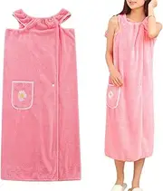 [Fruusv] Towel Robe for Women After Shower - Shower Bath Body Wrap Robe Absorbent | Quick Dry Coral Fleece Bathrobe with Pocket for Home Spa Travel