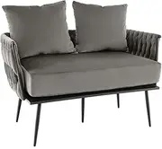 Giantex Modern Loveseat Sofa, Upholstered Dutch Velvet Sofa Couch w/Woven Back & Arms, 2 Pillows, Removable Padded Seat Cushion, 5 Solid Metal Legs, 2-Seater Couch for Living Room, Bedroom (Gray)