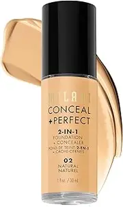 [Milani] Conceal + Perfect 2-in-1 Foundation + Concealer - Natural (1 Fl. Oz.) Cruelty-Free Liquid Foundation - Cover Under-Eye Circles, Blemishes & Skin Discoloration for a Flawless Complexion