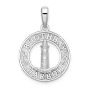 Sterling Silver De-Ani Rhodium-Plated Polished Booth Bay Lighthouse Circle Pendant