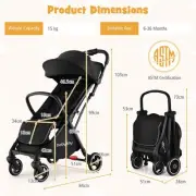 Compact Black Baby Stroller with Adjustable Canopy for Ages 0-3, Lightweight ...