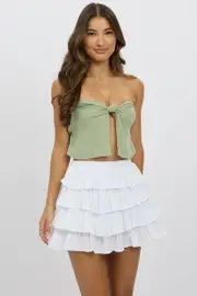 Green Tube Top Strapless Open Front Linen Blend - Size 16XL, Women's Crop Top