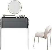 FHGDXCADCX Dressing Table,Dressing Table, Desk for Bedroom, Visible Tempered Glass Table Top, Transparent Acrylic Feet with Drawer, Rotating Dimmable Illuminated Mirror, Mirror with Lights