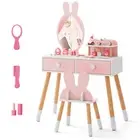 Kids Vanity Dressing Table Stool Set Children Makeup Table with Mirror Drawers
