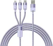 Baseus StarSpeed 1-for-3 Fast Charging Data Cable USB-A to Micro-USB/Lightning/USB-C 3.5A 1.2m, Aluminum Alloy + Nylon Braided -Purple