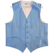 New Men Tuxedo Vest Waistcoat Stripes only prom wedding formal party Light Blue