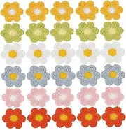 [CurcKua] 30Pcs Crochet Flower Cute DIY Sunflower Cloth Patch Knitted Flowers Decorative Sew on Floral Patches for Sewing Craft Accessories Knitted Flowers Crochet Flower Iron on Patches