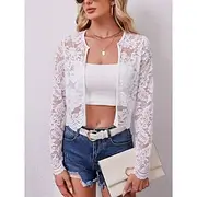 Women's Casual Jacket Breathable Comfortable Lace Patchwork Elegant Casual Plain Vacation Street Casual Daily Wear Open Front Short Crewneck Regular Fit Long S