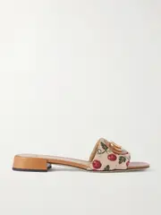 [Valentino Garavani] Valentino Garavani - Vlogo Raffia-jacquard Slides - Neutral - IT39 IT 39 Neutrals