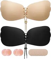 [KaiNaDi] Sticky Bras for Women Push Up - Invisible Adhesive Bra - Backless Strapless Bra Elegance for Stylish Ladies - 2 Pair